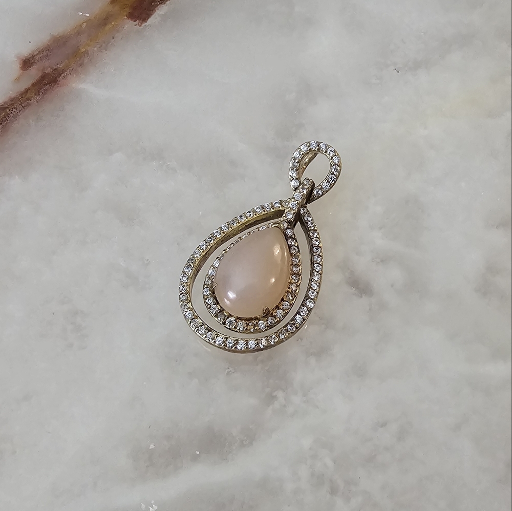 925 Gold Plated Peach Moonstone & CZ Pear Pendant